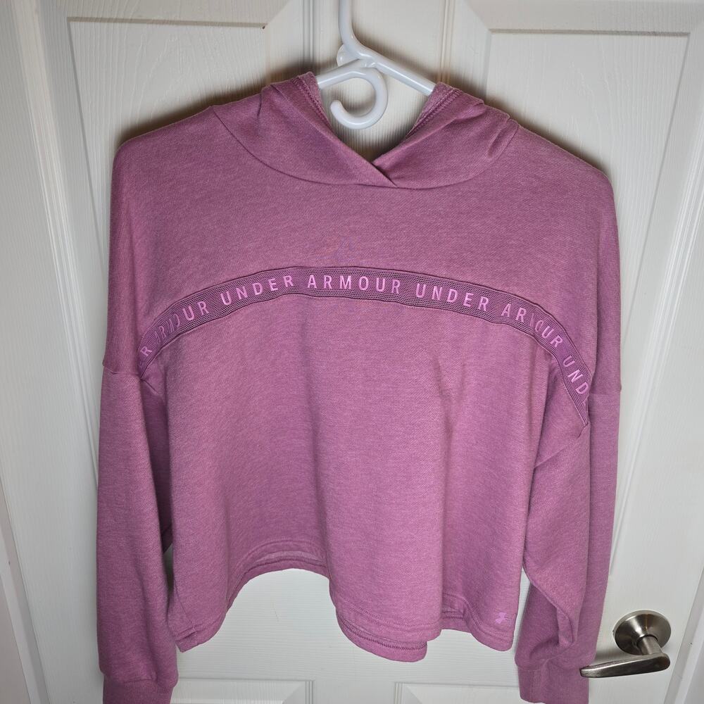 WOMEN'S Under Armour Oversized Cropped Fleece Hoodie SZ SM MAUVE